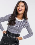 Brave Soul Ellis Stripe Long Sleeve Top-navy