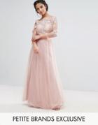 Chi Chi London Petite Allover Lace Top Maxi Dress With Tulle Skirt - Pink