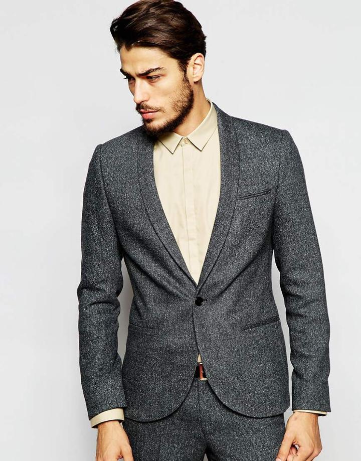 Noak Blazer With Shawl Lapel In Skinny Fit With Fleck - Black