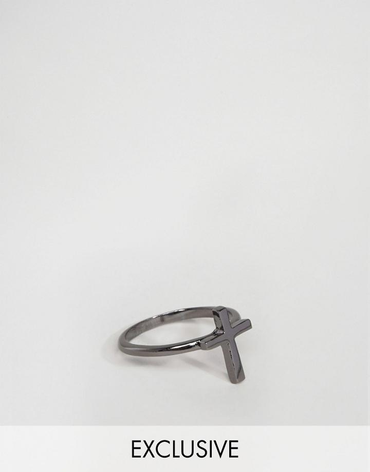 Designb Cross Ring In Gunmetal - Gray