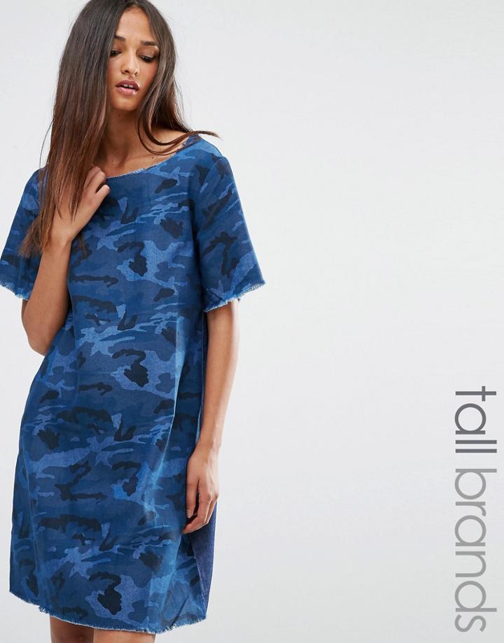 Liquor & Poker Tall Dress In Denim Camo - Blue
