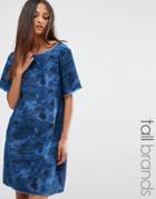 Liquor & Poker Tall Dress In Denim Camo - Blue