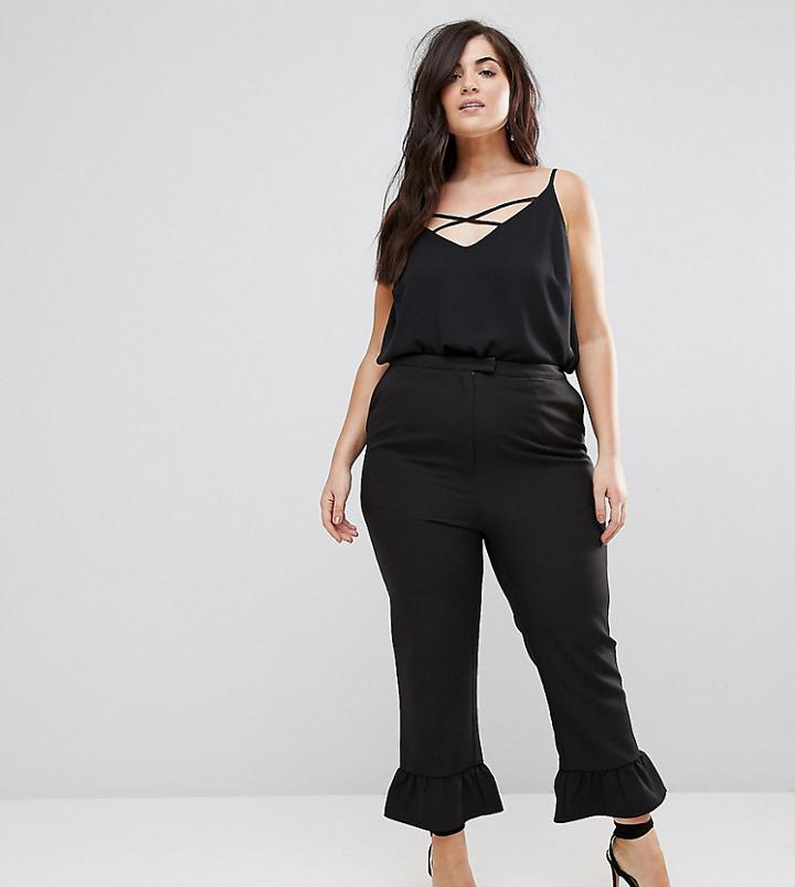 Lovedrobe Cigarette Pant With Ruffle Hem - Black
