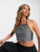 Adidas Originals Gingham Halter Neck Crop Top In Black