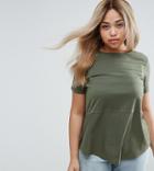 Asos Curve Contrast Ribbed Panel T-shirt - Green