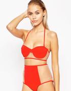 Asos Mix And Match Mesh Insert Longline Bikini Top - Red