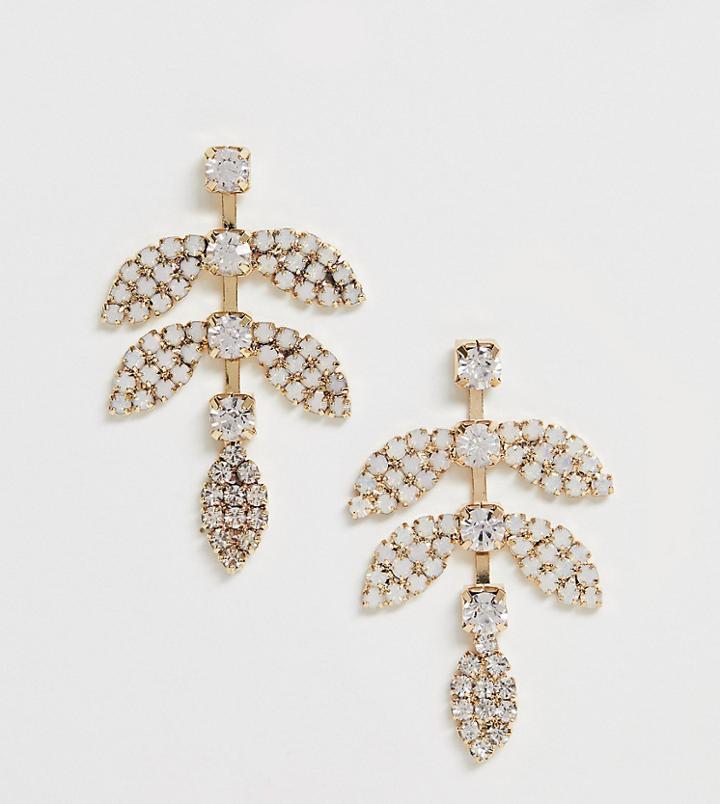 True Decadence Exclusive Gold And Pink Rhinestone Leaf Earrings - Gold