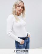 Asos Design Petite Ribbed Sweater In Fine Knit - White