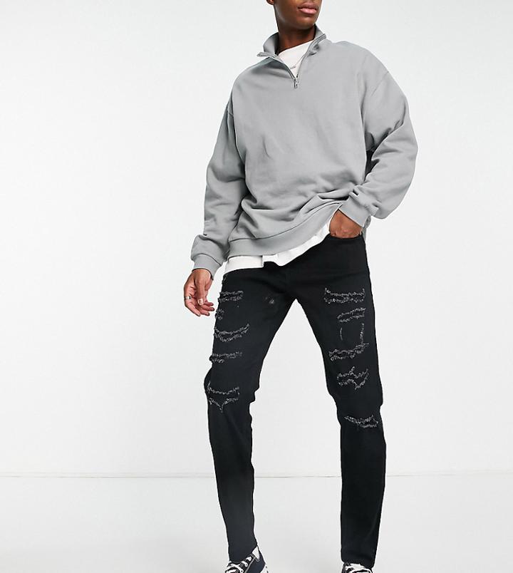 Sixth June Distressed Relaxed Jeans In Black Wash Exclusive To Asos
