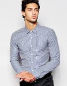 Asos Skinny Fit Shirt In Gingham Check With Long Sleeves - Blue
