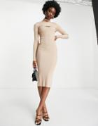 New Look Cut Out Knitted Dress In Camel-brown