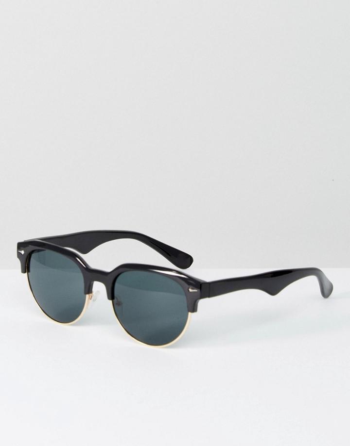 Asos Retro Sunglasses In Black With Gold Metal - Black