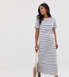 Asos Design Maternity Exclusive Maxi T-shirt Dress In Bold Stripe With Belt-multi