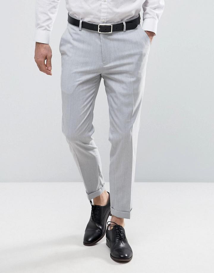 Asos Skinny Pant In Pale Gray With Turn Up - Gray