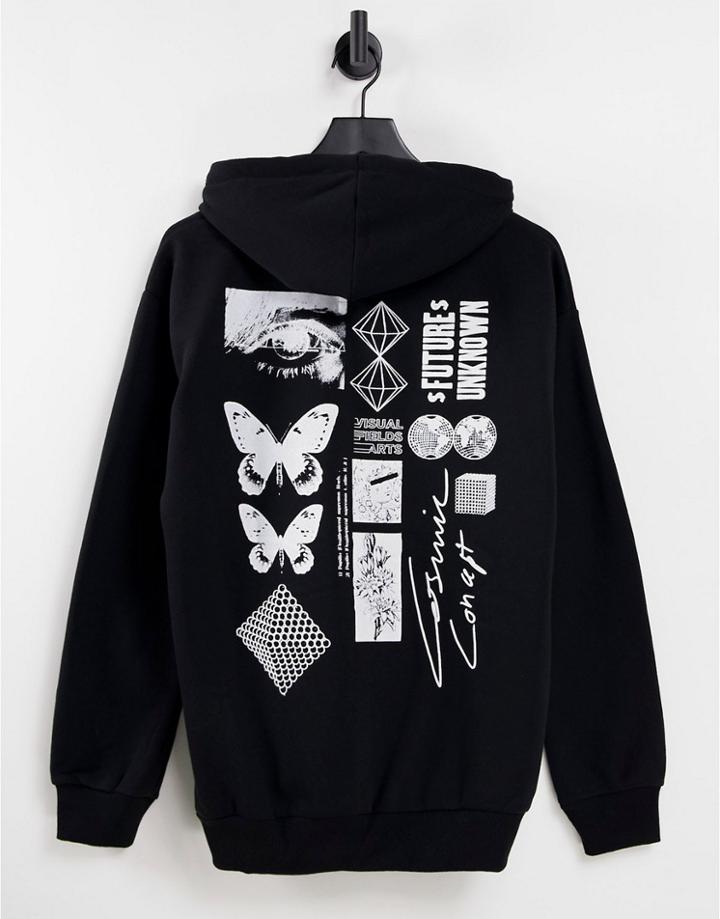 Pull & Bear Hoodie With Back Print In Black