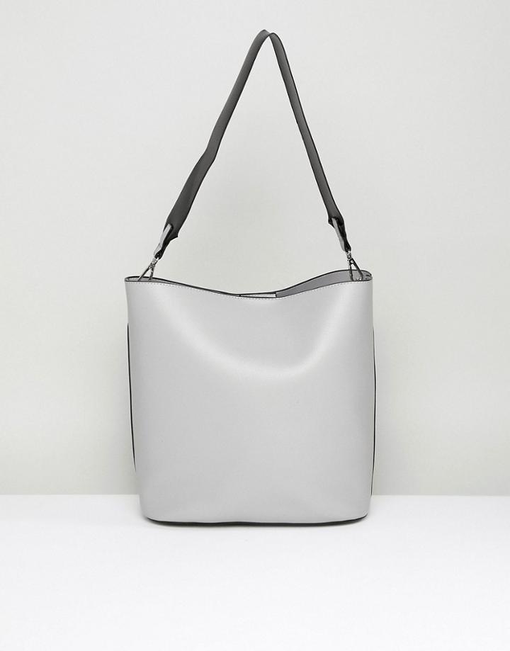 Park Lane Structured Shoulder Bag With Webbing Strap - Gray