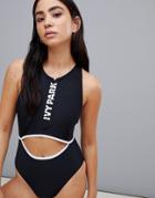 Ivy Park Cutout Logo Swimsuit In Black - Black
