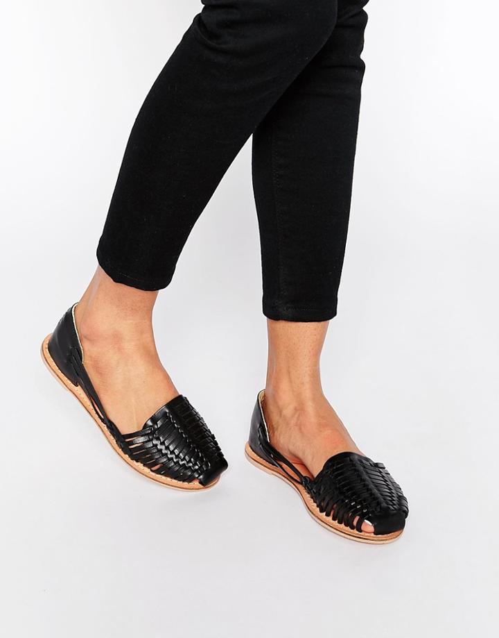 London Rebel Mica Weave Flat Shoes - Black