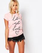Kiss & Tell Boyfriend T-shirt With Lets Get Lost Print - Pink