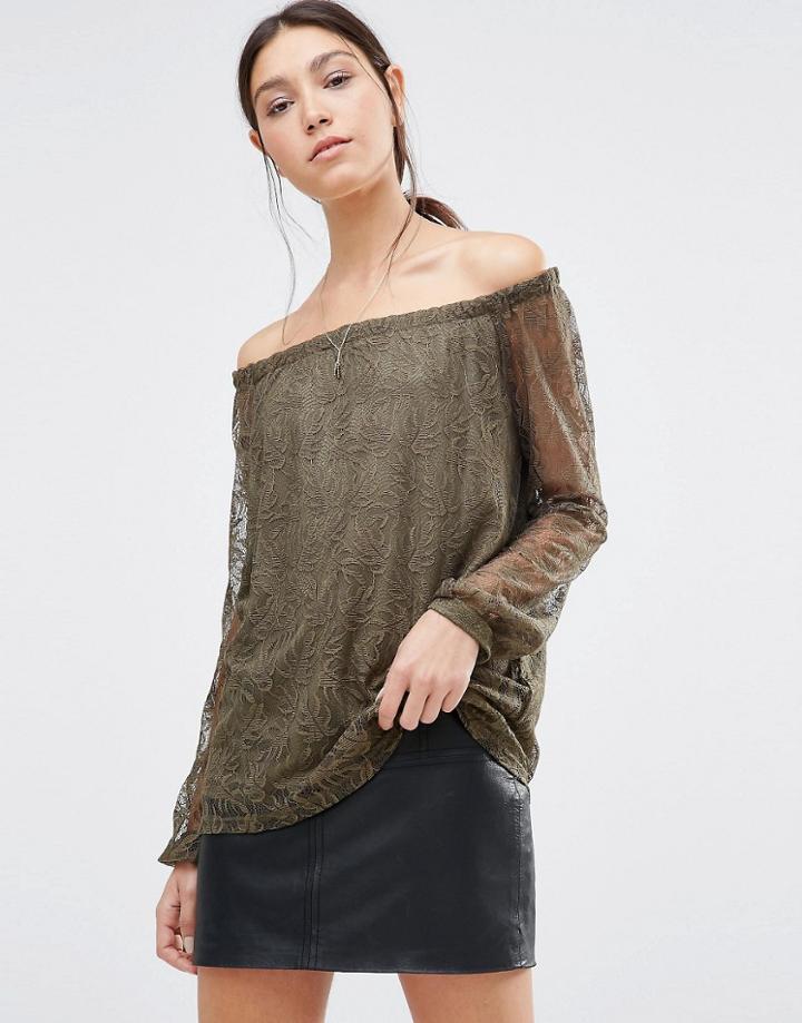 Vila Off The Shoulder Lace Top - Green