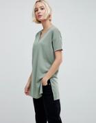 Asos T-shirt With V-neck In Lightweight Rib - Green
