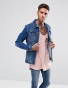 11 Degrees Muscle Denim Jacket In Midwash Blue - Blue