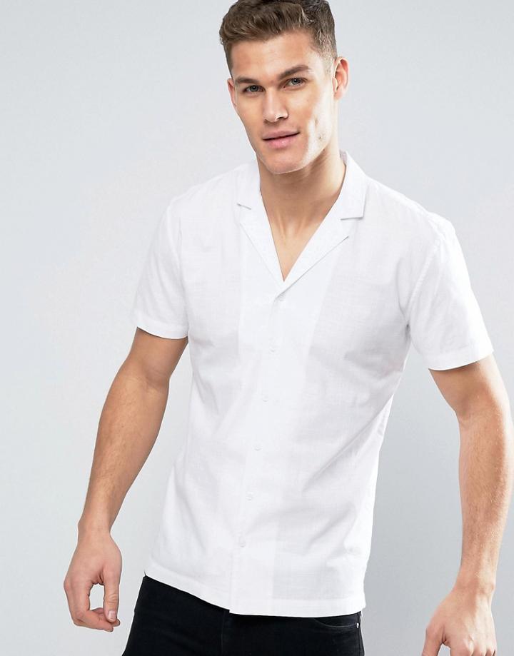 Minimum Luca Short Sleeve Shirt Revere Collar In White - White