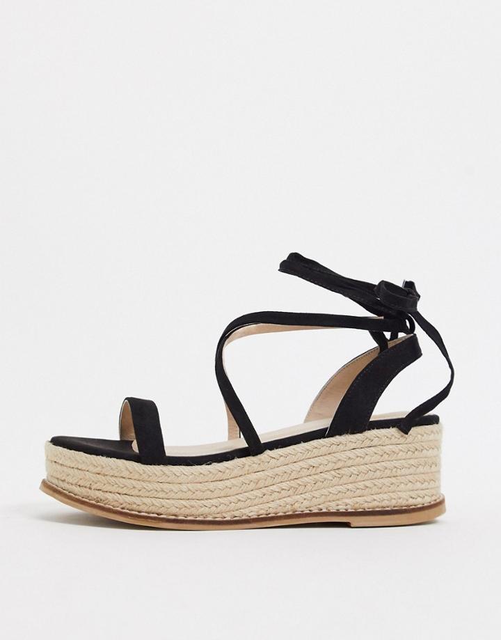 Asos Design Tara Flatform Tie Leg Sandals In Black