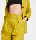 Asos Design Tall Linen Boxy Suit Shorts In Golden Palm-green
