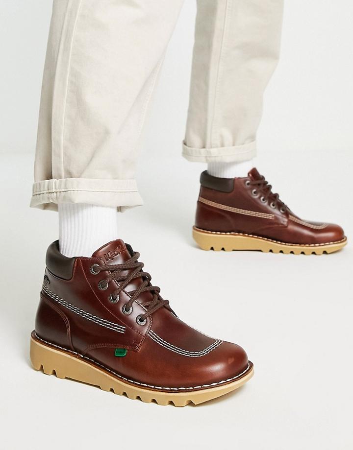 Kickers Kick Hi Roll Boots In Dark Brown Leather