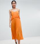 Asos Design Tall Slinky Midi Sundress With Waist Ruffle - Orange