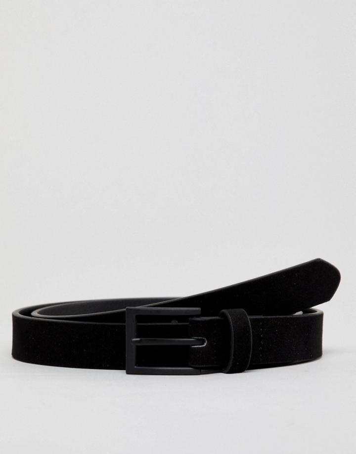 New Look Faux Suede Belt With Matte Buckle In Black - Black