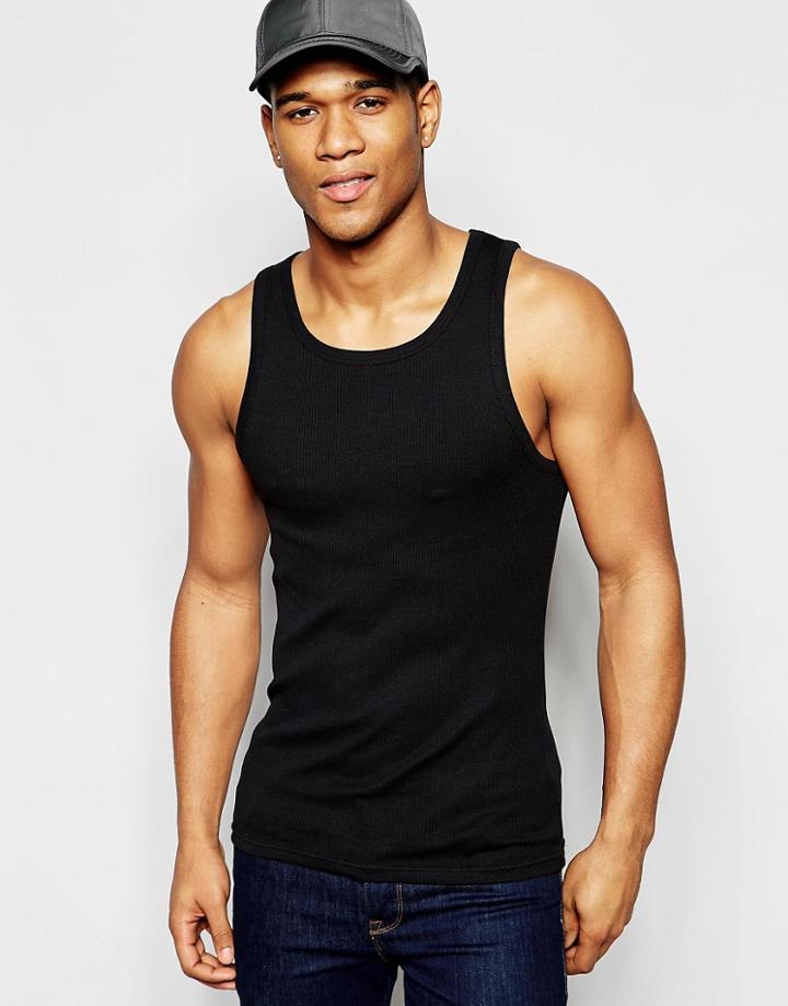 !solid Ribbed Vest - Black