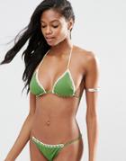 Asos Crochet Trim Triangle Bikini Top - Green