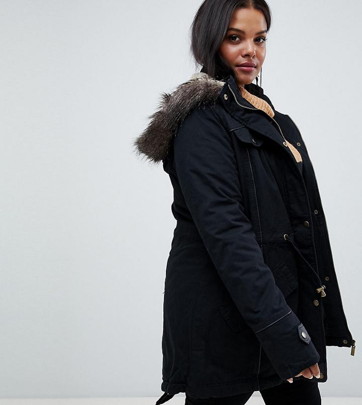 Brave Soul Plus Allure Parka Coat - Black