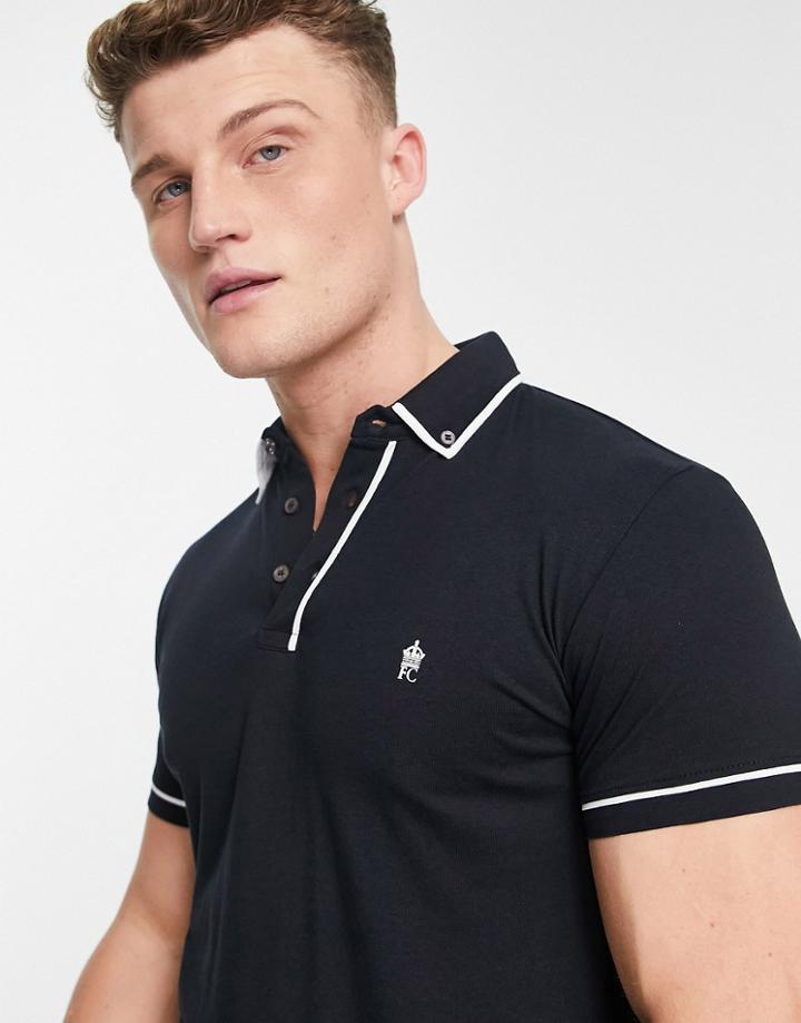 French Connection Piping Polo In Gray-navy