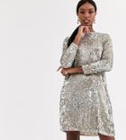 Tfnc Tall Sequin Mini Swing Dress In Silver And Gold-multi