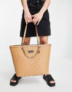 River Island Woven Faux Leather Shopper Bag In Beige-neutral