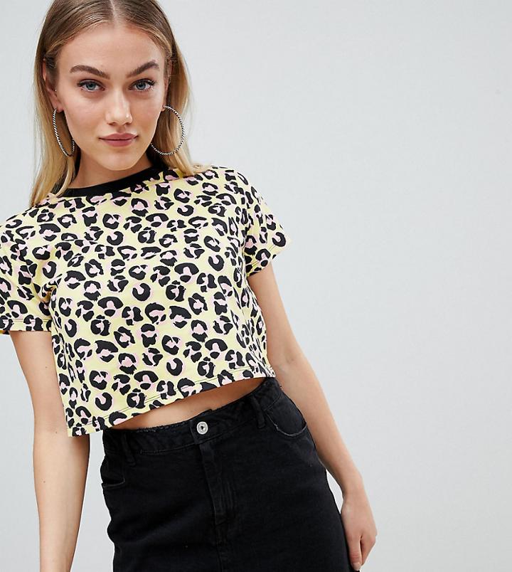 Asos Design Petite Crop T-shirt In Bright Animal Print - Multi