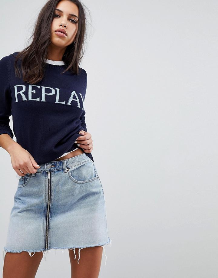 Replay Knitted Logo Sweater - Navy