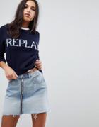 Replay Knitted Logo Sweater - Navy