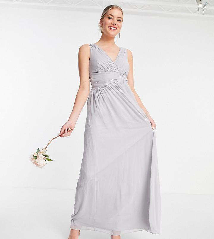 Little Mistress Tall Bridesmaid V Neck Maxi Dress In Gray-grey