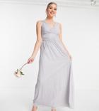 Little Mistress Tall Bridesmaid V Neck Maxi Dress In Gray-grey