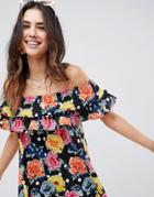 Asos Design Mixed Spot Floral Bandeau Beach Dress - Multi