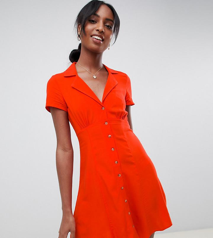 Asos Design Tall Button Through Mini Skater Dress - Red