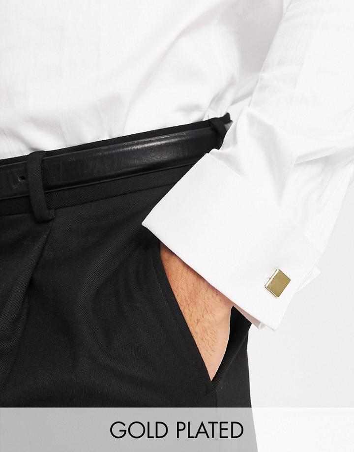 Asos Design Wedding Cufflinks With Black Enamel Edge With 14k Gold Plate