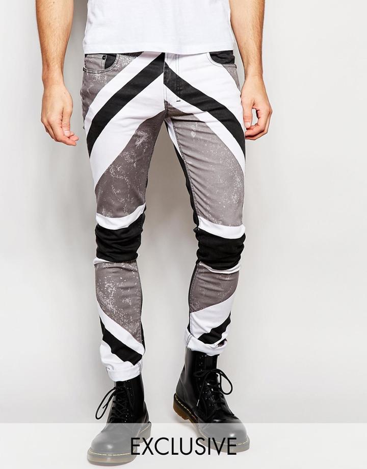 Religion Exclusive Jeans With Monochrome Union Jack Print In Super Skinny Fit - Black