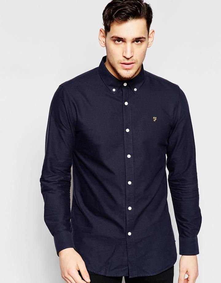 Farah Oxford Shirt In Regular Fit - Navy