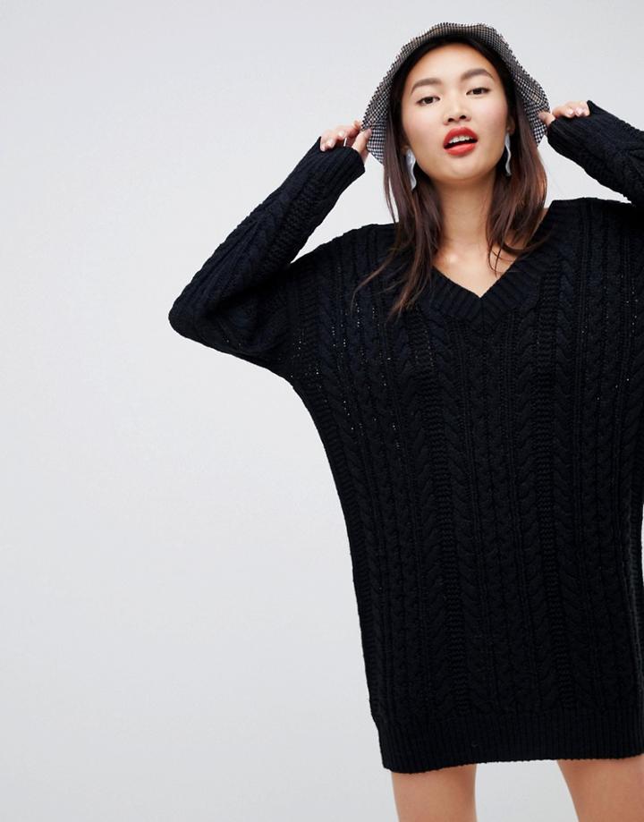 Asos Design Cable V Neck Mini Dress - Black