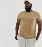 Asos Design Plus T-shirt With Crew Neck And Roll Sleeve In Beige - Beige
